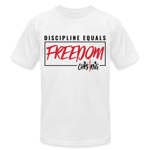 CHRSTRNG Discipline-Freedom Unisex Jersey T-Shirt by Bella + Canvas - white