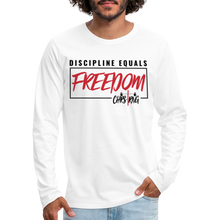 Load image into Gallery viewer, CHRSTRNG Discipline-Freedom Men&#39;s Premium Long Sleeve T-Shirt - white