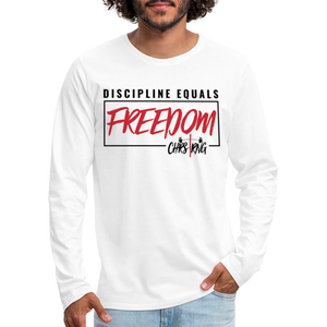 CHRSTRNG Discipline-Freedom Men's Premium Long Sleeve T-Shirt - white