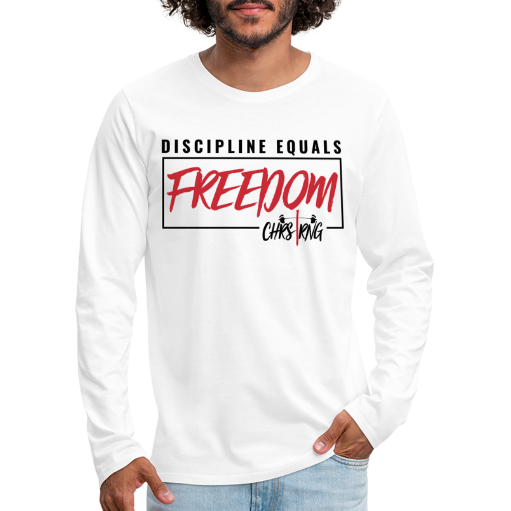 CHRSTRNG Discipline-Freedom Men's Premium Long Sleeve T-Shirt - white