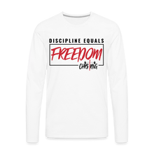 Load image into Gallery viewer, CHRSTRNG Discipline-Freedom Men&#39;s Premium Long Sleeve T-Shirt - white