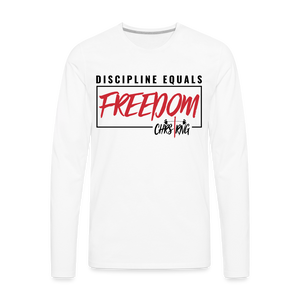 CHRSTRNG Discipline-Freedom Men's Premium Long Sleeve T-Shirt - white