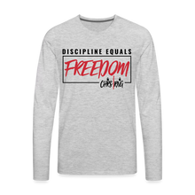 Load image into Gallery viewer, CHRSTRNG Discipline-Freedom Men&#39;s Premium Long Sleeve T-Shirt - heather gray