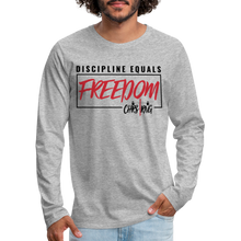 Load image into Gallery viewer, CHRSTRNG Discipline-Freedom Men&#39;s Premium Long Sleeve T-Shirt - heather gray