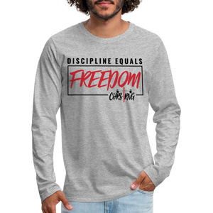 CHRSTRNG Discipline-Freedom Men's Premium Long Sleeve T-Shirt - heather gray