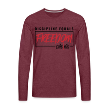 Load image into Gallery viewer, CHRSTRNG Discipline-Freedom Men&#39;s Premium Long Sleeve T-Shirt - heather burgundy